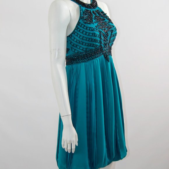 SUE WONG Beaded Embroidered Dress Teal Cocktail Prom Wedding - Picture 3 of 5